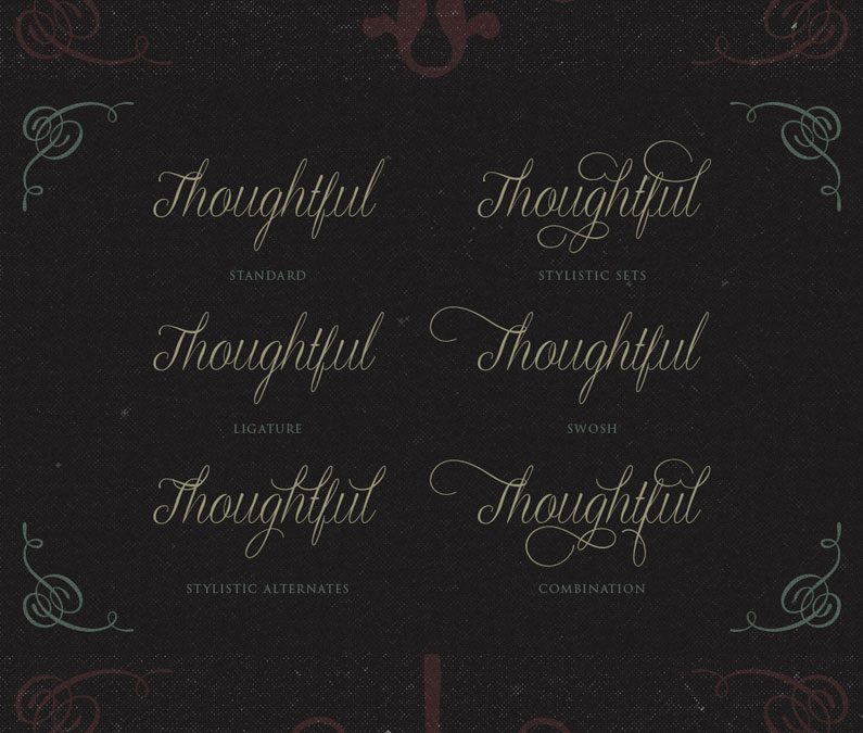 Graceful is a script typeface with a combination of formal and personal touch. Suitable for vintage themed design, wedding invitation, greeting card, label / insignia, etc. It comes up with a bunch of alternate characters which can be used to make an attractive message.