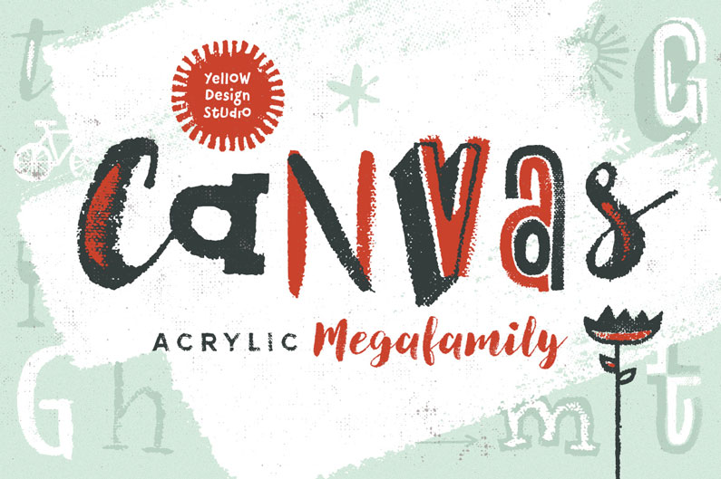 Canvas Acrylic Font is a collection of nine distinct hand-painted font families ranging from refreshingly festive to folky and organic.